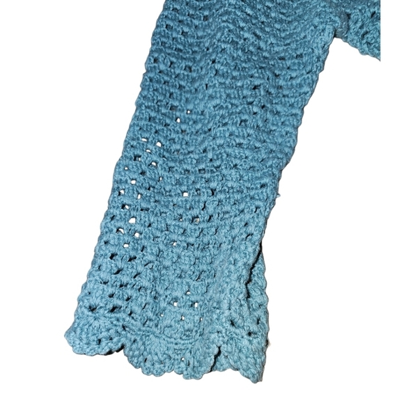 Crochet Linen Cardigan XL VTG Scalloped Norm Thompson Romantic Fairy Cottagecore - Picture 4 of 7